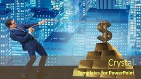  Presentation with gold dollar sign - Colorful PPT theme enhanced with businessman-pulling-dollar-and-gold backdrop and a tawny brown colored foreground