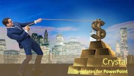  Presentation with gold - Slides enhanced with businessman-pulling-dollar-and-gold background and a tawny brown colored foreground