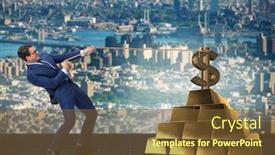  Presentation with gold - Amazing PPT layouts having businessman-pulling-dollar-and-gold backdrop and a tawny brown colored foreground