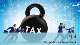  Presentation with tax - Presentation enhanced with businessman pulling kettlebell in tax concept background and a light blue colored foreground