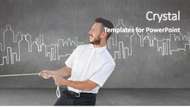  Presentation with war room - Presentation theme enhanced with businessman pulling rope in room background and a gray colored foreground