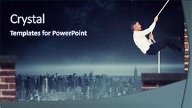  Presentation with red brick wall - Audience pleasing slide deck consisting of businessman pulling rope while sitting on cube against red brick wall backdrop and a navy blue colored foreground