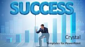  Presentation with balloon - PPT theme having businessman pumping his success background and a light blue colored foreground