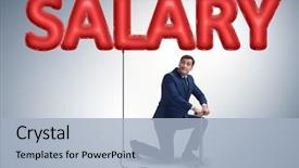  Presentation with salary - Slide set consisting of businessman pumping salary in business background and a light blue colored foreground