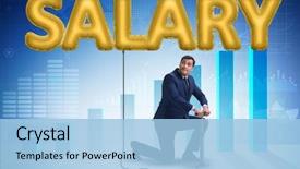  Presentation with salary - Amazing PPT theme having businessman pumping salary in business backdrop and a light blue colored foreground