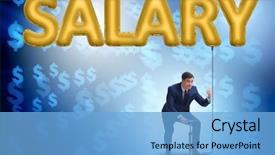  Presentation with salary - Slides enhanced with businessman pumping salary in business background and a light blue colored foreground