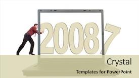  Presentation with year in review - Presentation theme with businessman pushing 2008 year digits background and a soft green colored foreground
