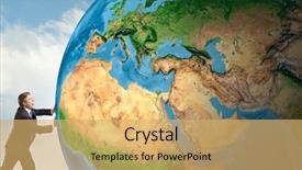  Presentation with elements - Theme having businessman pushing big earth planet background and a yellow colored foreground