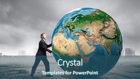  Presentation with earth planet globe - Colorful slides enhanced with globe images - businessman pushing big earth planet backdrop and a ocean colored foreground