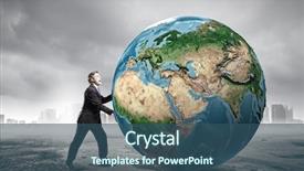  Presentation with planet earth on white - Slides consisting of businessman pushing big earth planet background and a ocean colored foreground