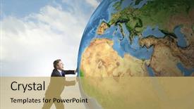 Presentation with planet mars and earth - Beautiful presentation featuring businessman pushing big earth planet backdrop and a yellow colored foreground