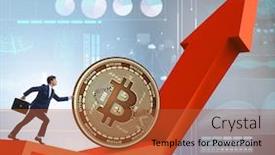  Presentation with bitcoin - Slide set consisting of businessman pushing bitcoin in cryptocurrency blockchain concept background and a red colored foreground