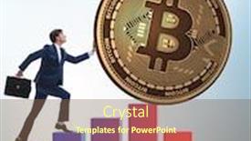  Presentation with blockchain - PPT theme with pushing bitcoin in cryptocurrency blockchain background and a tawny brown colored foreground