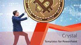 Presentation with blockchain - Presentation theme featuring businessman pushing bitcoin in cryptocurrency blockchain concept background and a coral colored foreground