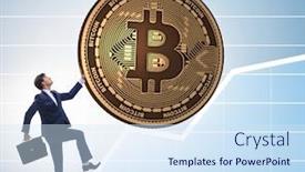  Presentation with blockchain - Slide deck featuring businessman-pushing-bitcoin-in-cryptocurrency background and a sky blue colored foreground