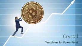  Presentation with blockchain - Presentation theme consisting of businessman-pushing-bitcoin-in-cryptocurrency background and a sky blue colored foreground