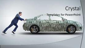  Presentation with demographic millennials business concept - Presentation theme consisting of businessman pushing car in business background and a light gray colored foreground