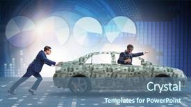  Presentation with car business - Audience pleasing presentation design consisting of businessman pushing car in business backdrop and a ocean colored foreground
