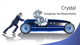  Presentation with car seat - Presentation design having businessman pushing car with dollar background and a white colored foreground