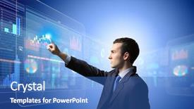  Presentation with crossroads icon - PPT theme having businessman pushing icon of media background and a teal colored foreground