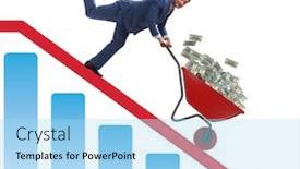  Presentation with money - Colorful slide deck enhanced with businessman-pushing-money-wheelbarrow-down backdrop and a light blue colored foreground