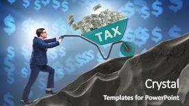  Presentation with tax amnesty - PPT theme with businessman pushing tax wheelbarrow uphill background and a dark gray colored foreground