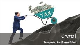  Presentation with tax - Audience pleasing theme consisting of businessman pushing tax wheelbarrow uphill backdrop and a dark gray colored foreground