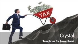  Presentation with tax - Cool new presentation with businessman pushing tax wheelbarrow uphill backdrop and a dark gray colored foreground