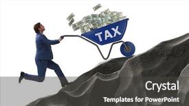  Presentation with tax - Presentation enhanced with businessman pushing tax wheelbarrow uphill background and a dark gray colored foreground