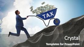  Presentation with tax - Slides with businessman pushing tax wheelbarrow uphill background and a dark gray colored foreground