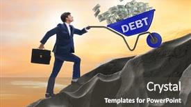  Presentation with loan - Slides enhanced with businessman pushing wheelbarrow uphill background and a dark gray colored foreground