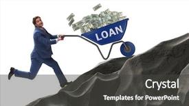  Presentation with loan - PPT layouts featuring businessman pushing wheelbarrow uphill background and a dark gray colored foreground
