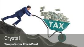  Presentation with tax - PPT layouts enhanced with businessman-pushing-wheelbarrow-with-tax background and a dark gray colored foreground