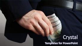  Presentation with corruption - Audience pleasing slides consisting of businessman putting banknotes in pocket corruption concept backdrop and a wine colored foreground