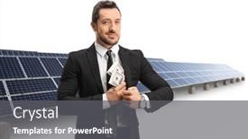  Presentation with solar farm - Slides enhanced with businessman-putting-money background and a gray colored foreground
