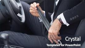  Presentation with car seat - PPT theme enhanced with businessman putting on his seat background and a wine colored foreground