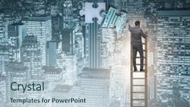  Presentation with together puzzle pieces - Audience pleasing presentation theme consisting of businessman putting together jigsaw puzzle backdrop and a lemonade colored foreground