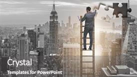  Presentation with together puzzle pieces - Presentation featuring businessman putting together jigsaw puzzle background and a  colored foreground