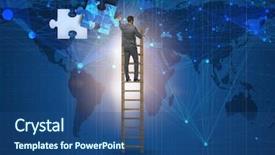  Presentation with together puzzle pieces - Cool new presentation design with businessman putting together jigsaw puzzle backdrop and a ocean colored foreground