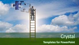  Presentation with together puzzle pieces - Presentation theme having businessman putting together jigsaw puzzle background and a tawny brown colored foreground