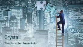  Presentation with together puzzle pieces - PPT layouts consisting of businessman putting together jigsaw puzzle background and a  colored foreground