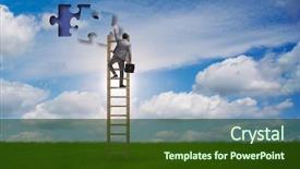  Presentation with together puzzle pieces - PPT theme with businessman putting together jigsaw puzzle background and a tawny brown colored foreground