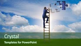  Presentation with together puzzle pieces - Slides having businessman putting together jigsaw puzzle background and a tawny brown colored foreground