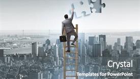  Presentation with together puzzle pieces - Amazing slide deck having businessman putting together jigsaw puzzle backdrop and a gray colored foreground