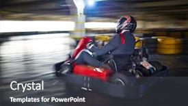  Presentation with racing - Colorful slide deck enhanced with businessman racing in go-kart backdrop and a dark gray colored foreground