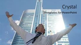  Presentation with skyscraper - Theme consisting of businessman raising arms at skyscraper background and a light blue colored foreground