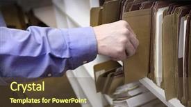  Presentation with storage file - PPT theme enhanced with businessman reaching for files background and a tawny brown colored foreground