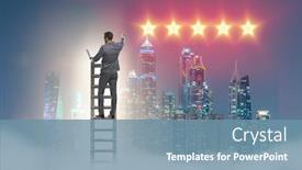  Presentation with stars - PPT theme having businessman-reaching-out-for-stars background and a seafoam green colored foreground