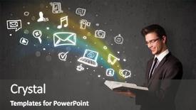  Presentation with multimedia - Presentation with businessman-reading-a-book background and a dark gray colored foreground