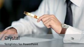  Presentation with historic documents - PPT layouts enhanced with businessman reading documents with magnifier background and a light gray colored foreground